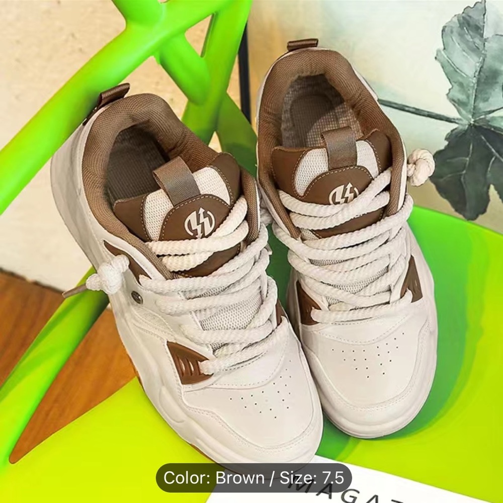 Men's Cute Chunky Skate Shoes With Good Grip, Breathable Lace-up Sneakers
